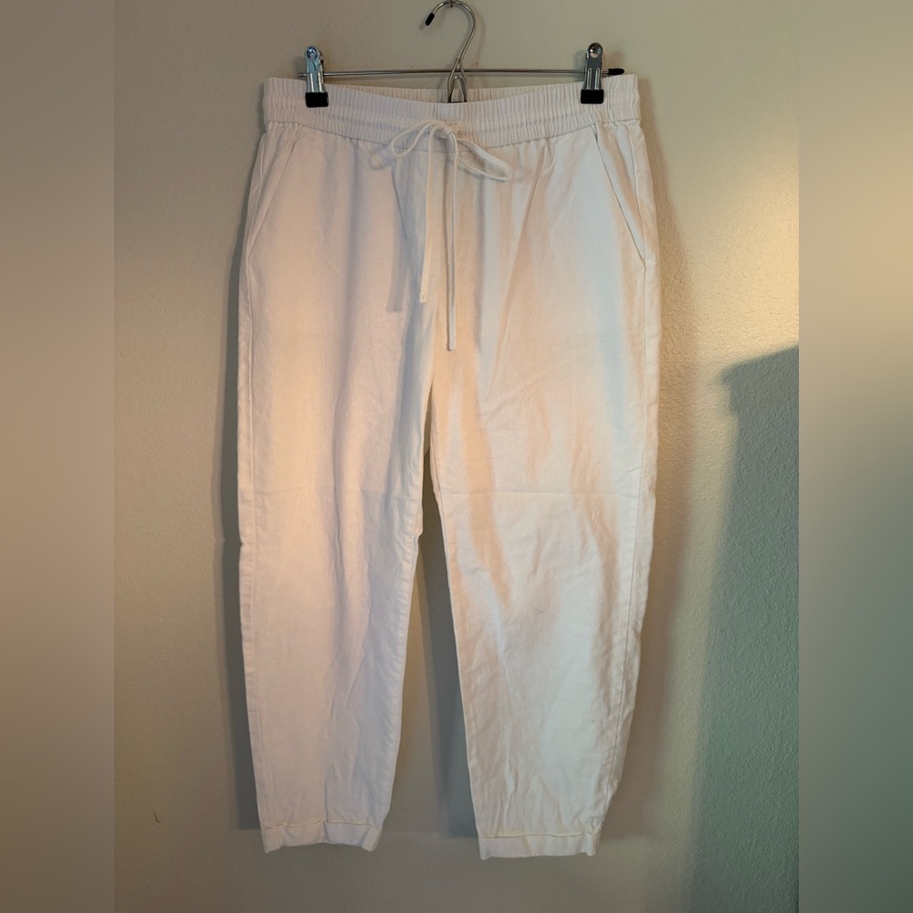 J.Crew White Pull-On Drawstring Linen Pants Size 6 - Picture 8 of 9